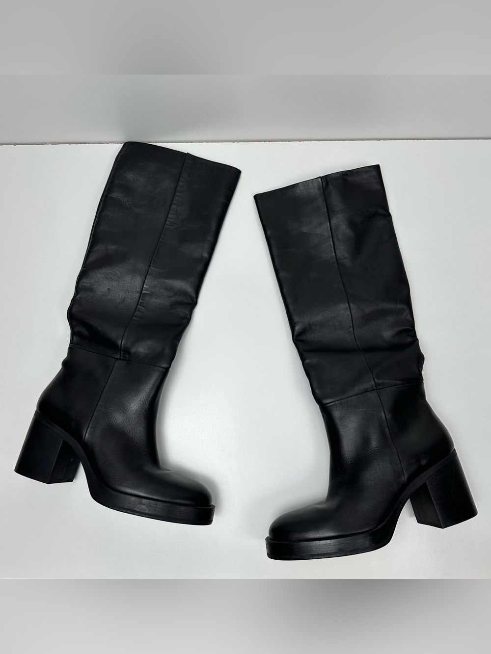 Zara Knee High Block Heel Leather Boot - Picture 3 of 12